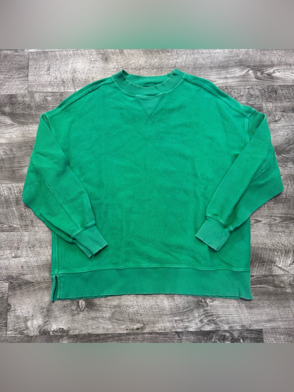 Aerie Chill Crewneck Relaxed Fit Oversized Sweater Ribbed Light Green Womens XS